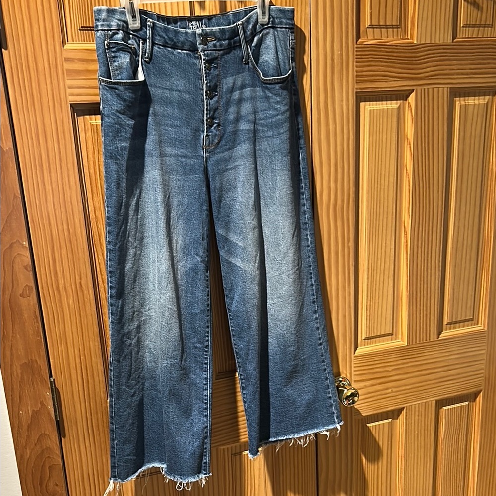 Time and Tru Blue Relaxed Cropped Jeans with Raw Hem